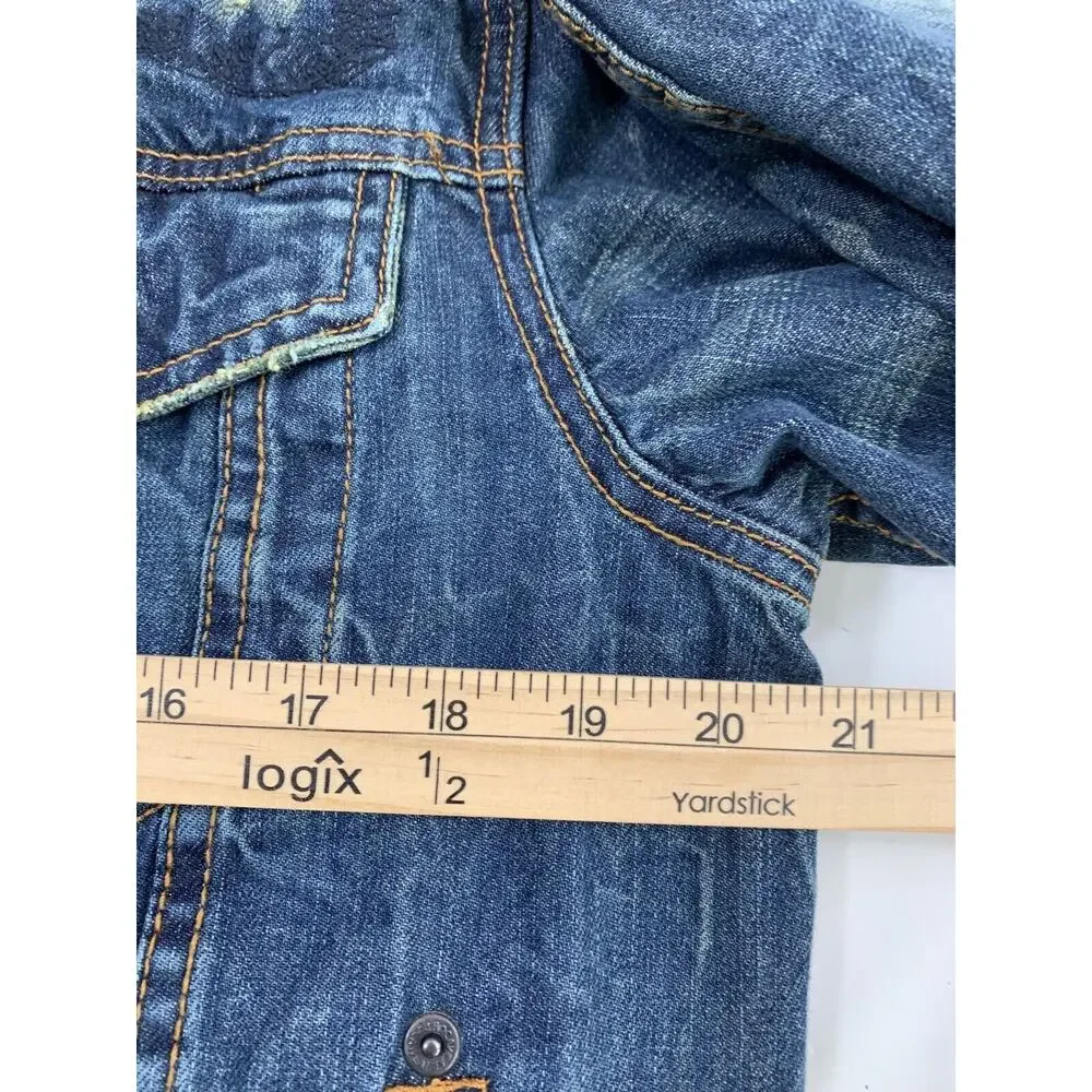 Rocawear Denim‎ Jacket Mens Size 40 Distressed Destroyed Trucker Hip Hop Grunge